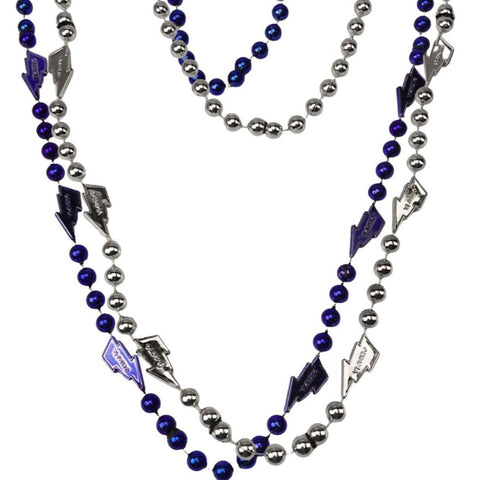 42" 10mm Blue & Silver Necklace with 6 Lightning Bolt Inserts (Case - 10 Dozen)