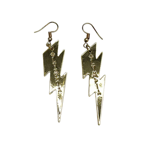 Gold Metal Lightning Bolt Shape Earrings with Olympia Cut-Out (Pair)