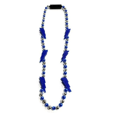 LED Handstrung Bead - Blue And Silver With Blue Lightning Bolt (6 Pieces)